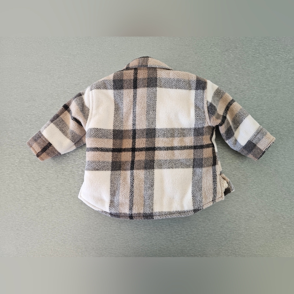 Baby Gap Sherpa Lined Plaid Jacket Shacket Neutral Cozy Winter 0-6 Months - Picture 3 of 7